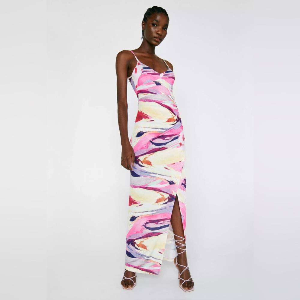 Nasty Gal - Brushstroke Print Ruched Side Maxi Dress Size XL